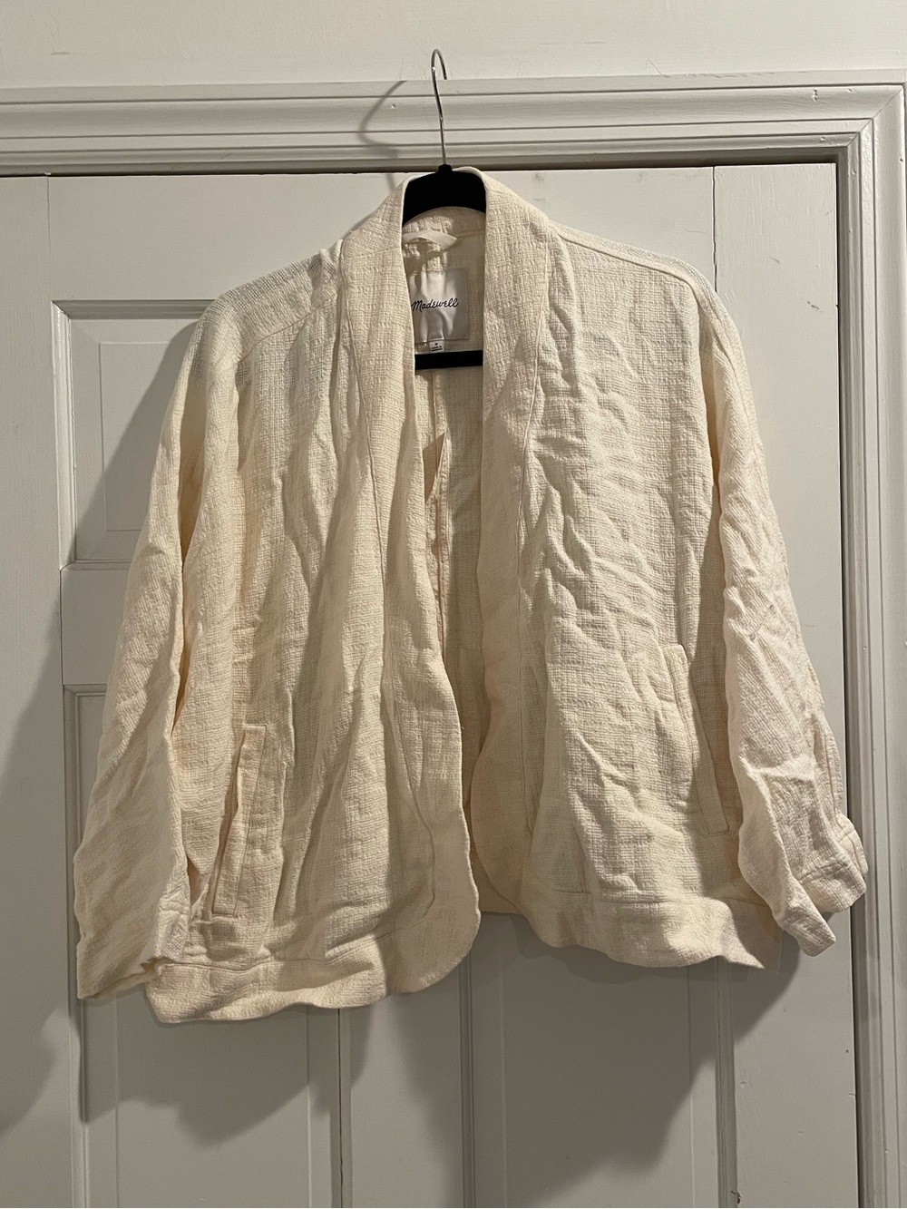 NWOT Madewell Kimono Cream Linen-Blend Open-Front Draped Jacket